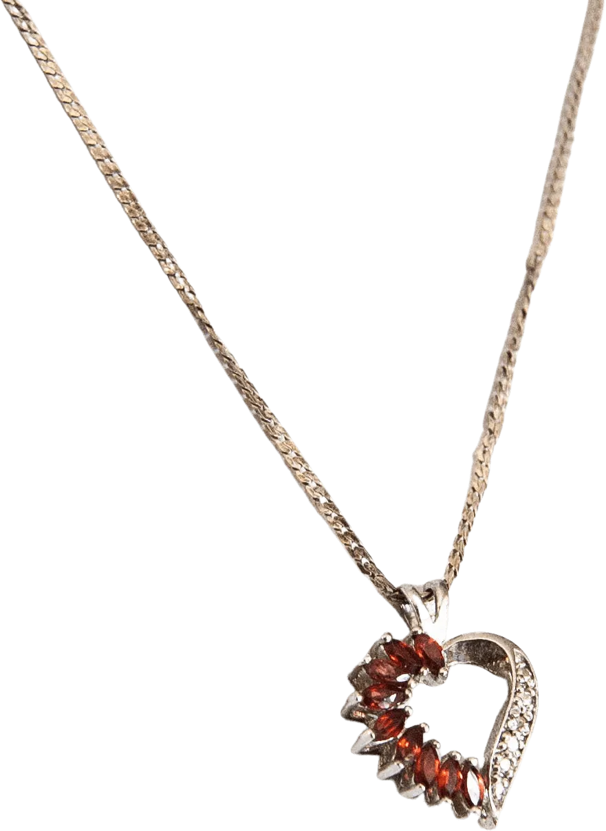 00's Sterling Silver with Garnet Colored Heart Necklace by fas 925