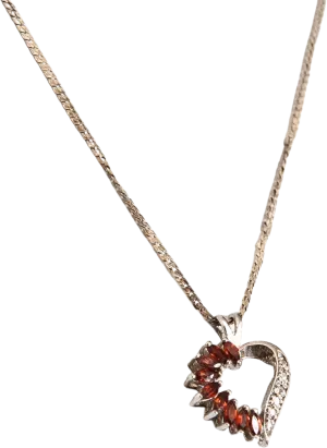 00's Sterling Silver with Garnet Colored Heart Necklace by fas 925