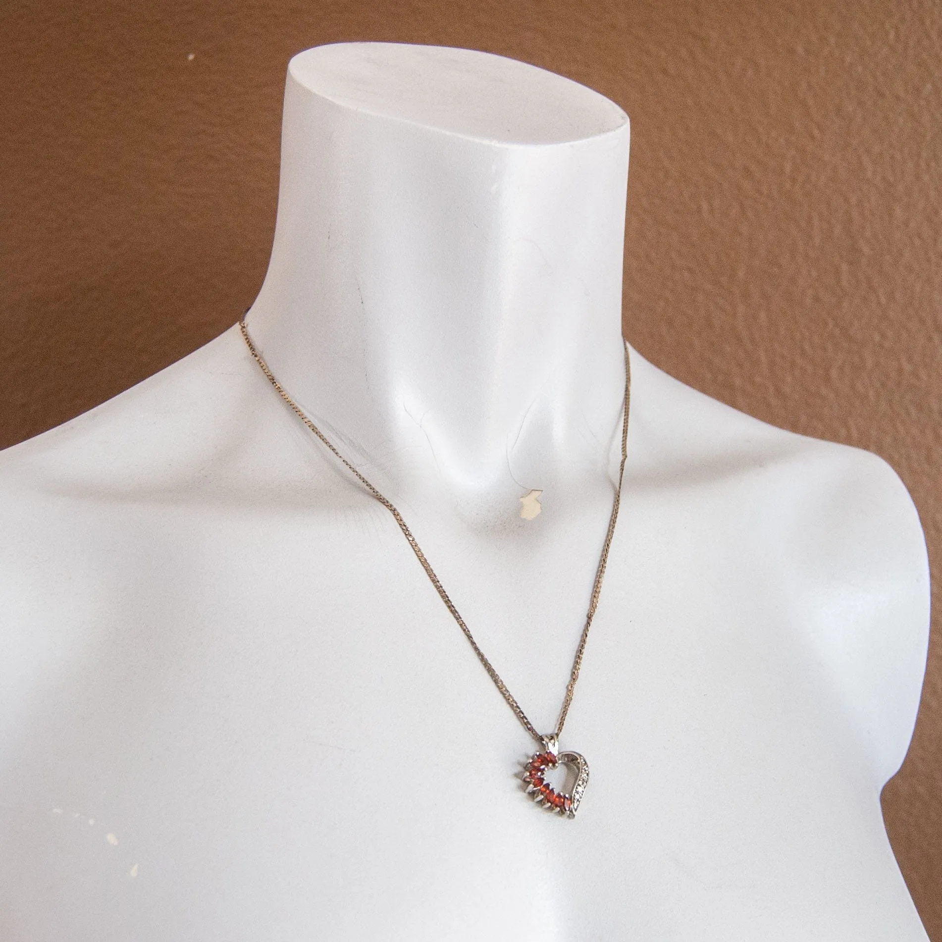 00's Sterling Silver with Garnet Colored Heart Necklace by fas 925