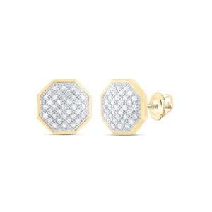 0.20cttw Diamond Octagon Cluster Stud Earrings 10k Yellow Gold Screw Back