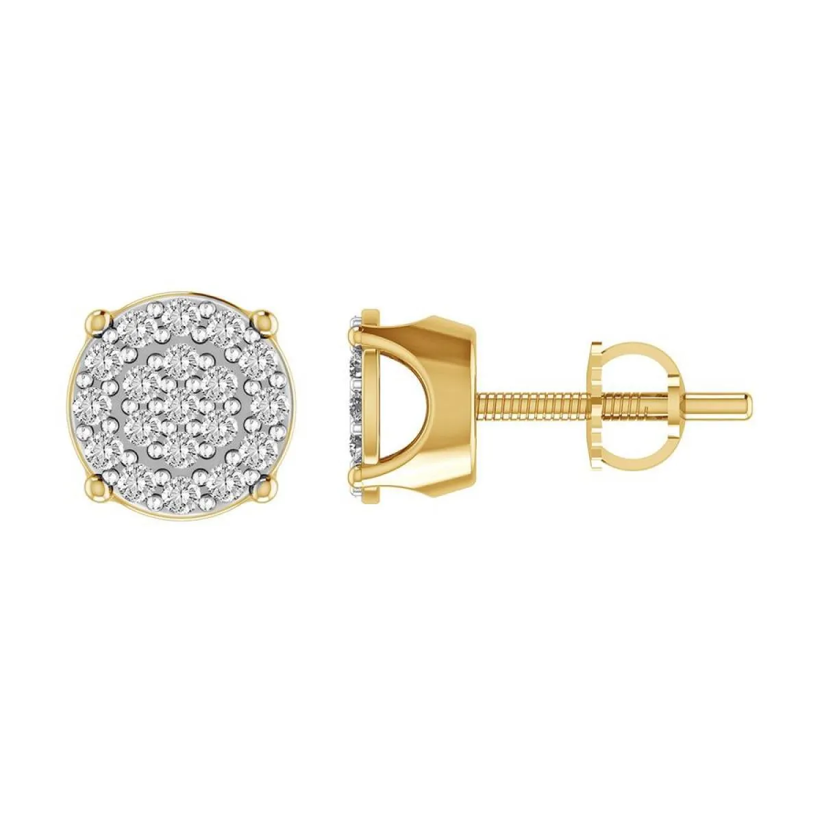 0.25cttw Diamond Round Stud Mens Earrings 10k Yellow Gold Screw Back