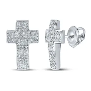 0.50cttw Diamond Stud Cross Mens Earrings 10k White Gold Screw back