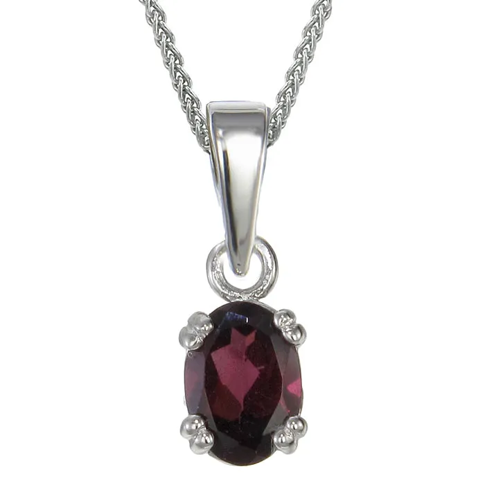 0.70 cttw Pendant Necklace, Garnet Oval Pendant Necklace for Women in .925 Sterling Silver with Rhodium, 18 Inch Chain, Prong Setting