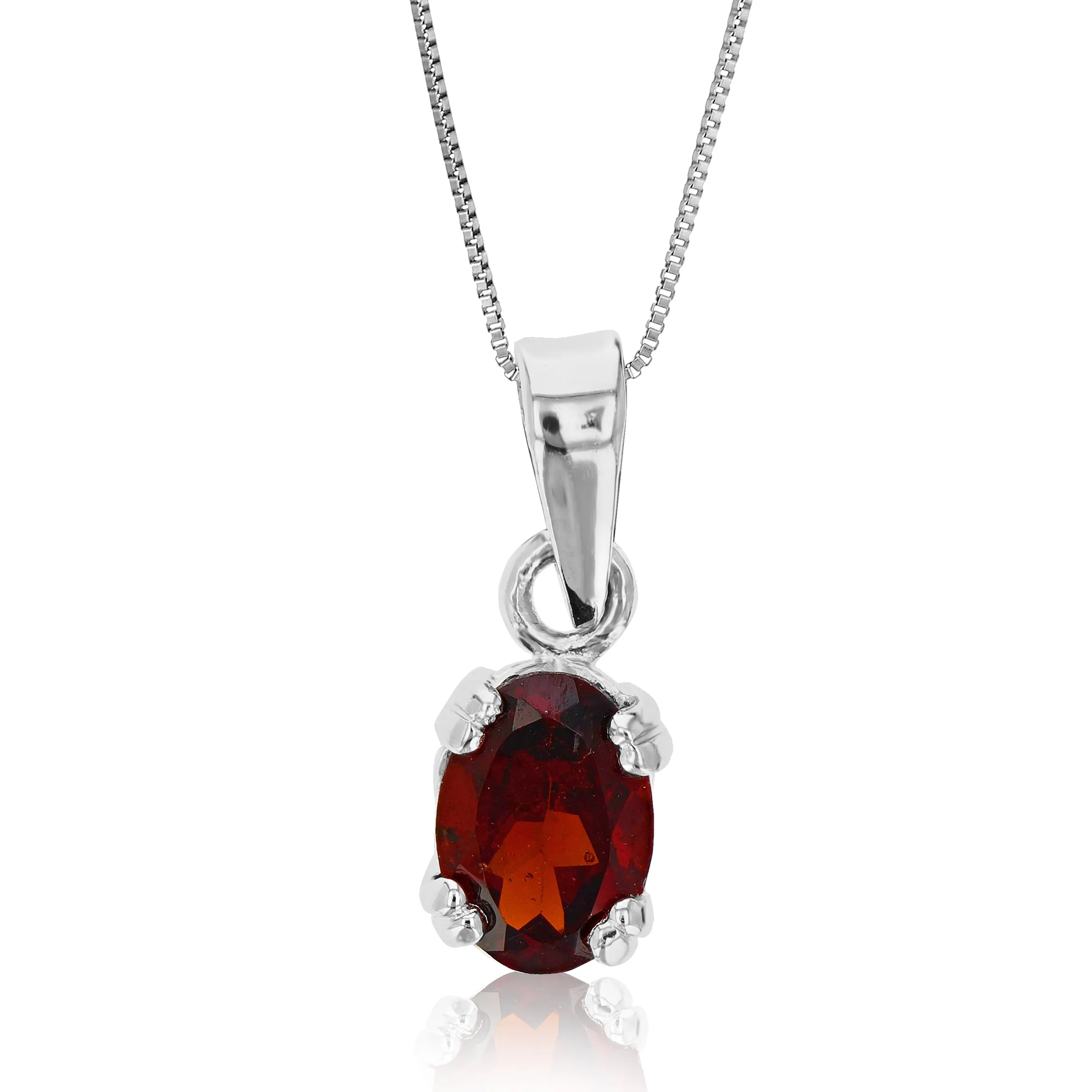 0.70 cttw Pendant Necklace, Garnet Oval Pendant Necklace for Women in .925 Sterling Silver with Rhodium, 18 Inch Chain, Prong Setting