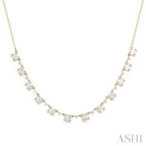 1 1/2 ctw Fusion Baguette and Round Cut Diamond Necklace in 14K Yellow Gold