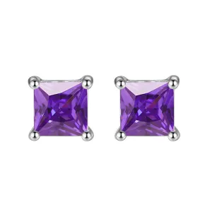 10k White Gold Plated 3 Carat Princess Cut Created Amethyst Sapphire Stud Earrings