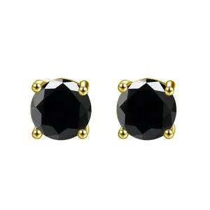 10k Yellow Gold Plated 3 Carat Round Created Black Sapphire Stud Earrings