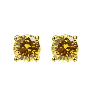 10k Yellow Gold Plated 3 Carat Round Created Citrine Sapphire Stud Earrings