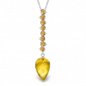 11.05 Carat 14K Solid White Gold Necklace Pointy Briolette Drop Citrine