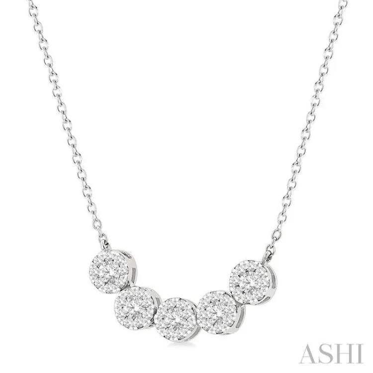 1/3 ctw 5-Stone Circular Mount Lovebright Round Cut Diamond Necklace in 14K White Gold