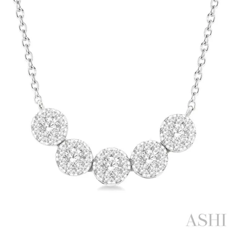 1/3 ctw 5-Stone Circular Mount Lovebright Round Cut Diamond Necklace in 14K White Gold