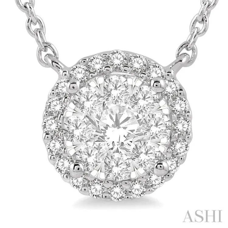 1/3 ctw Circular Round Cut Diamond Lovebright Necklace in 14K White Gold