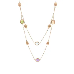 14 Karat Yellow Gold Multi-color and Gold Bead 2 Strand Station Necklace, 16.9 inch.