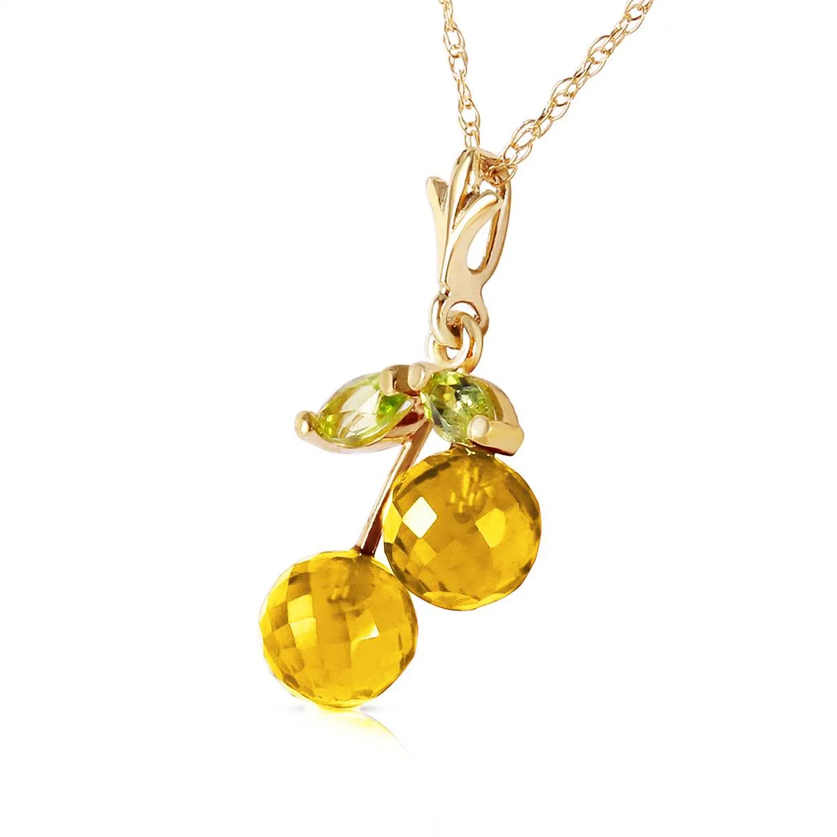 1.45 Carat 14K Solid Yellow Gold Summer Love Citrine Peridot Necklace