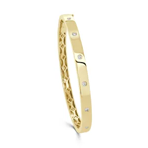 14K Gold & Diamond 7-Stone Bezel Bangle - 0.25ct