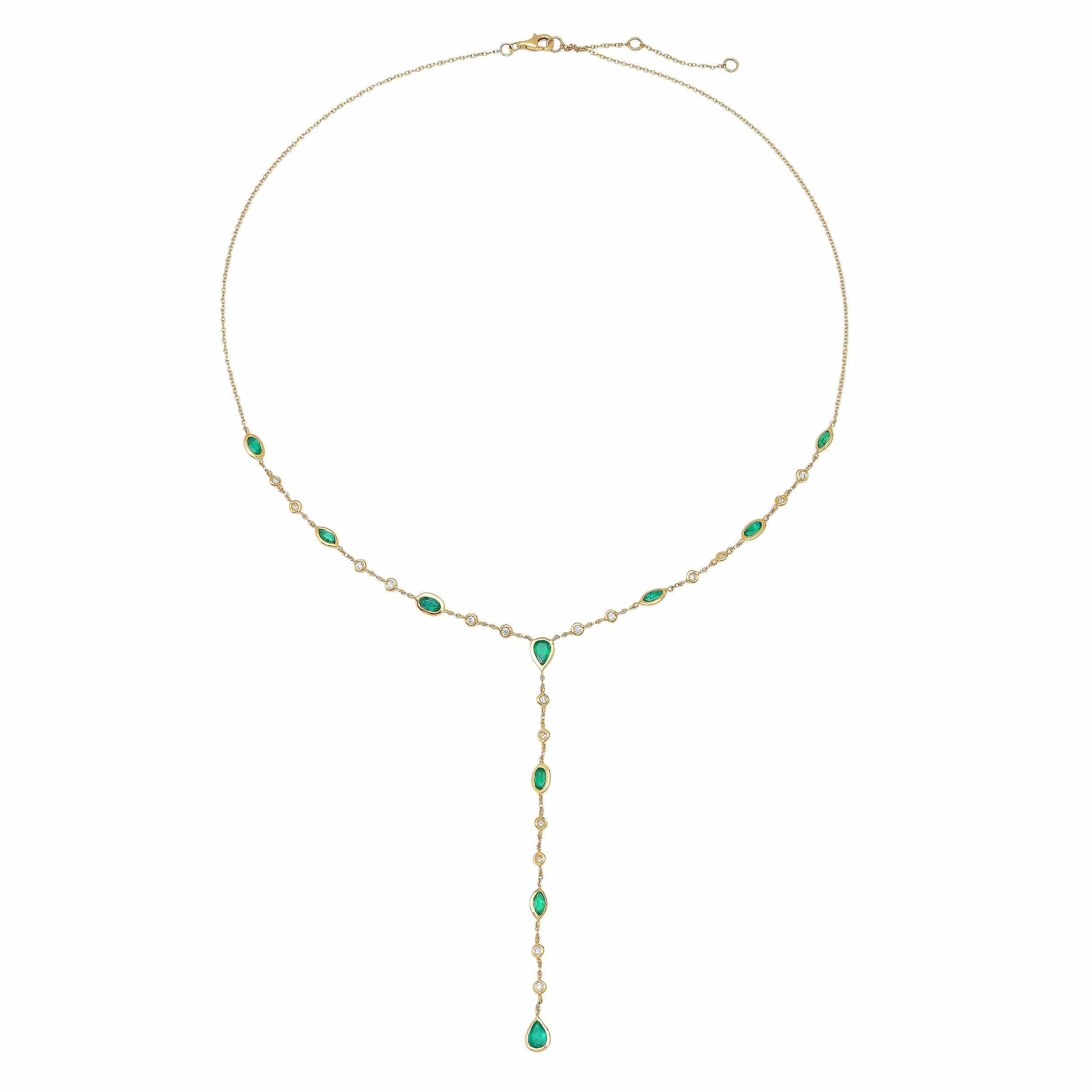 14K Gold Emerald & Diamond Y Necklace