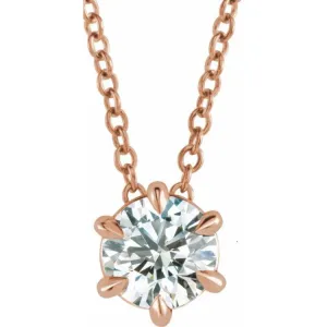 14K Rose 1 CT Lab-Grown Diamond Solitaire 16-18" Necklace