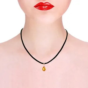 14K Solid Rose Gold & Leather Diamond/Citrine Pear Cut Necklace