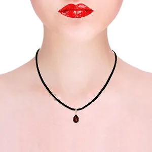 14K Solid Rose Gold & Leather Diamond/Garnet Necklace