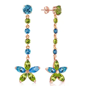 14K Solid Rose Gold Chandelier Earrings w/ Natural Blue Topaz & Peridots