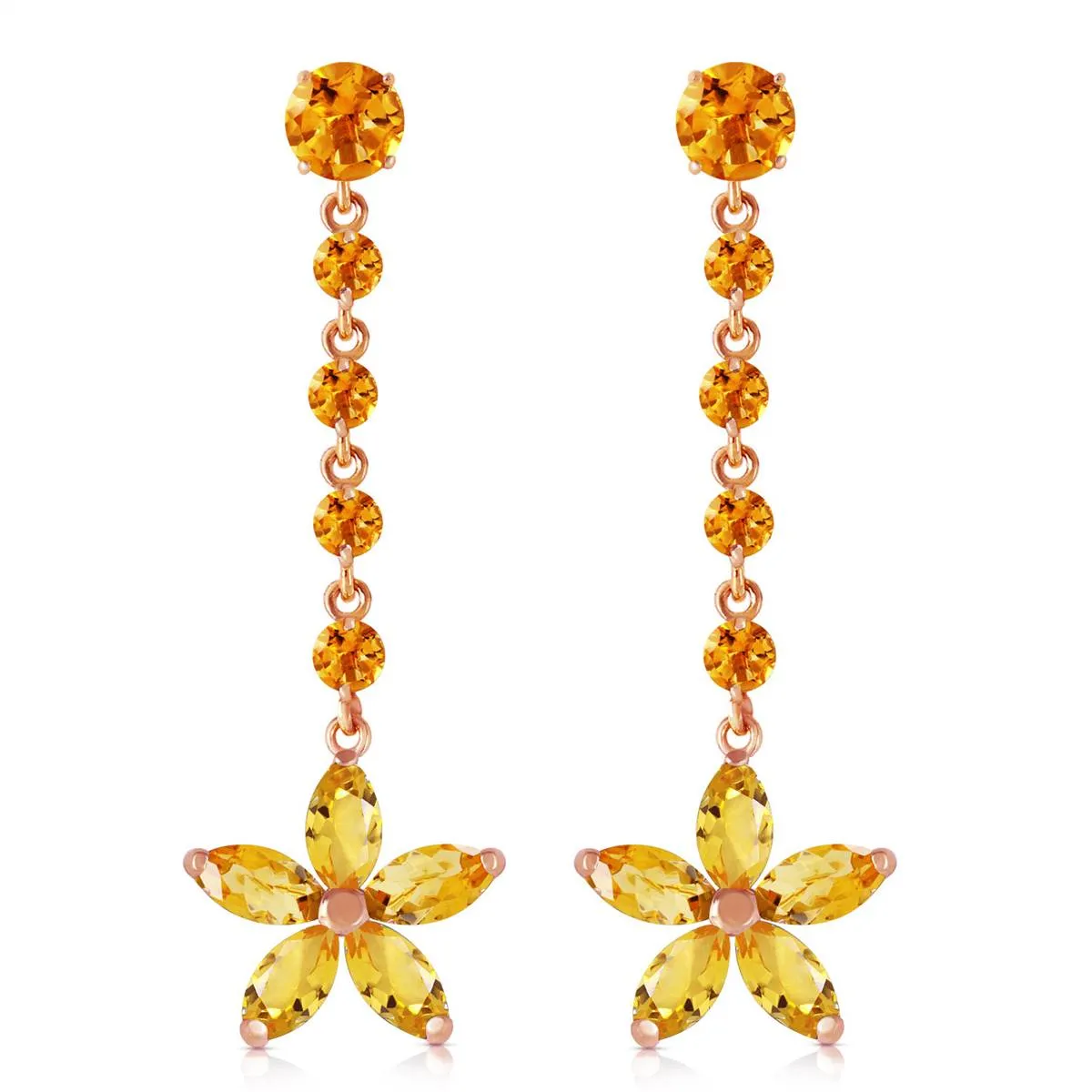 14K Solid Rose Gold Chandelier Flower Citrine Earrings