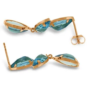 14K Solid Rose Gold Chandelier Natural Blue Topaz Earrings