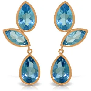 14K Solid Rose Gold Chandelier Natural Blue Topaz Earrings