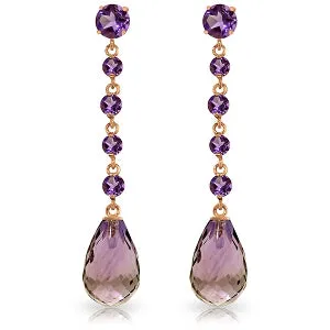 14K Solid Rose Gold Chandelier Pear Cut Purple Amethyst Earrings