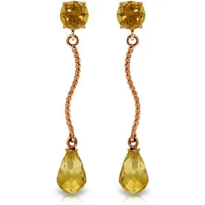 14K Solid Rose Gold Danglings Earrings w/ Natural Citrines