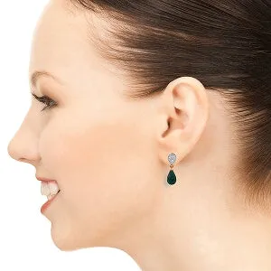 14K Solid Rose Gold Diamond & Emerald Earrings