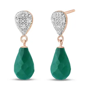 14K Solid Rose Gold Diamond & Emerald Earrings