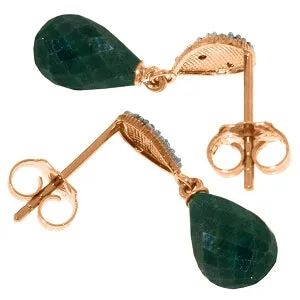 14K Solid Rose Gold Diamond & Emerald Earrings