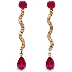 14K Solid Rose Gold Earrings w/ Natural Diamonds & Rubies