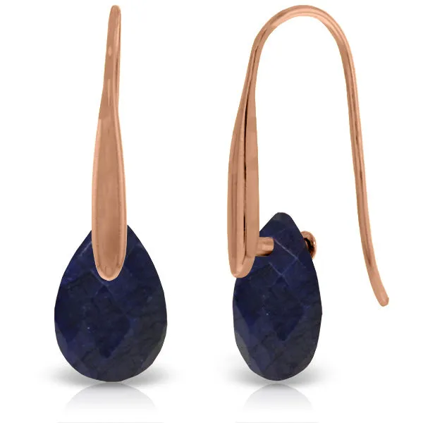 14K Solid Rose Gold Fish Hook Earrings w/ Dangling Briolette Sapphires