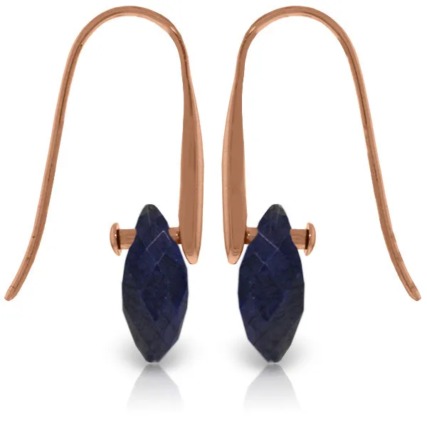 14K Solid Rose Gold Fish Hook Earrings w/ Dangling Briolette Sapphires