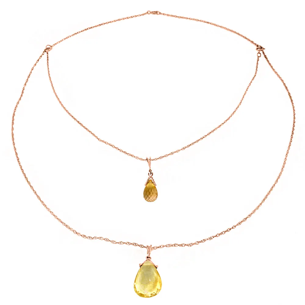 14K Solid Rose Gold Front And Back Drop Necklace w/ Briolette Citrines