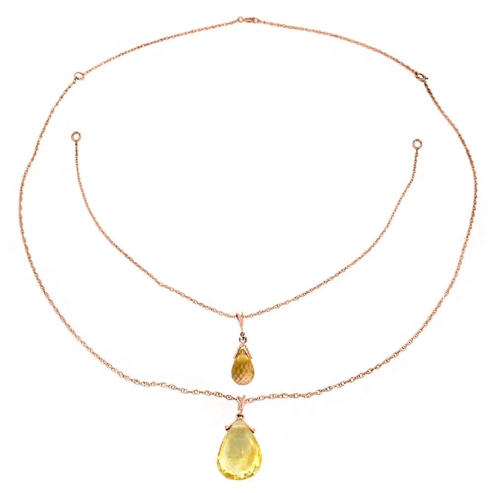 14K Solid Rose Gold Front And Back Drop Necklace w/ Briolette Citrines