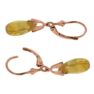 14K Solid Rose Gold Leverback Earrings Citrine Gemstone