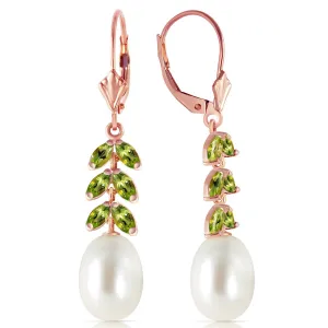 14K Solid Rose Gold Leverback Earrings w/ Peridot & Pearls