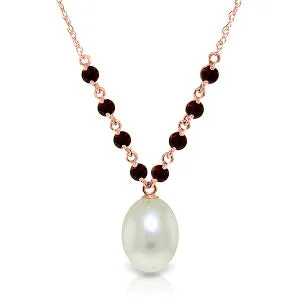 14K Solid Rose Gold Necklace w/ Natural Garnets & Pearl