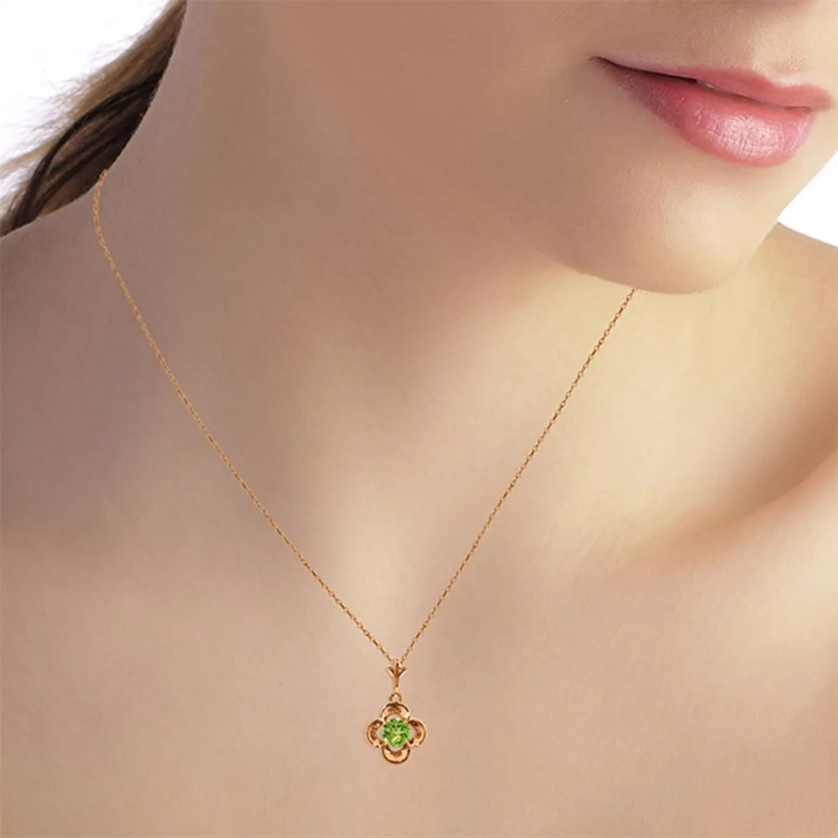 14K Solid Rose Gold Peridot Necklace Genuine