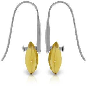 14K Solid White Gold Fish Hook Earrings w/ Dangling Briolette Citrines