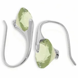 14K Solid White Gold Fish Hook Earrings w/ Green Amethyst