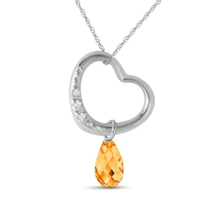 14K Solid White Gold Heart Necklace Natural Diamond & Citrine Gemstone