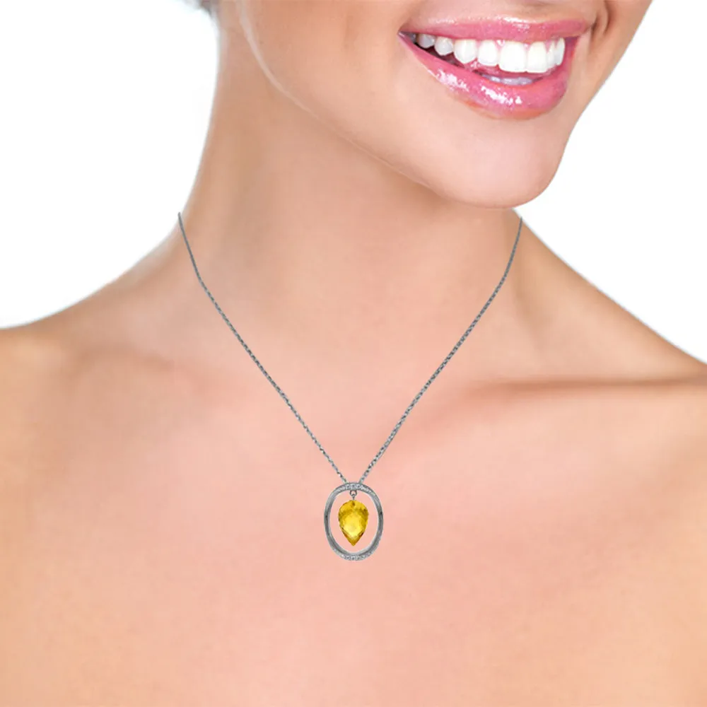 14K Solid White Gold Necklace w/ Diamonds & Briolette Pointy Drop Citrine