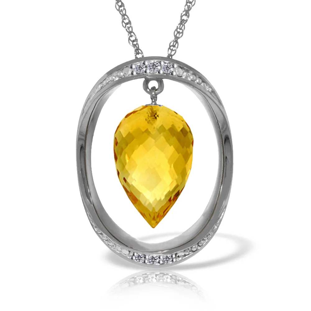 14K Solid White Gold Necklace w/ Diamonds & Briolette Pointy Drop Citrine