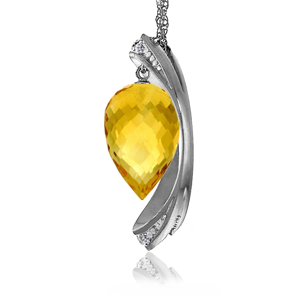 14K Solid White Gold Necklace w/ Diamonds & Briolette Pointy Drop Citrine