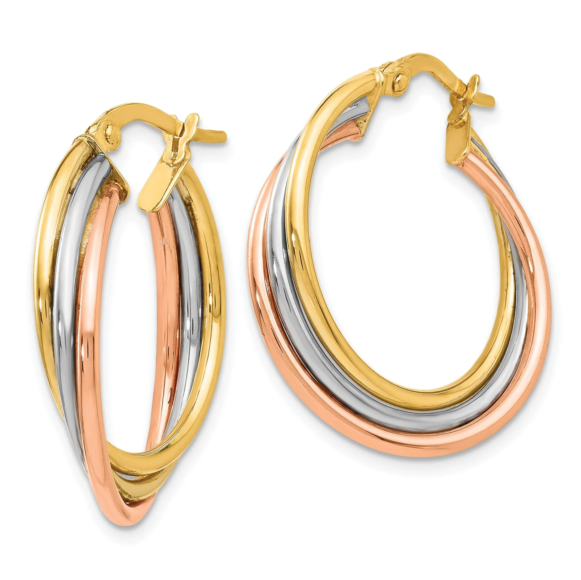 14k Tri color Twisted Hoop Earrings