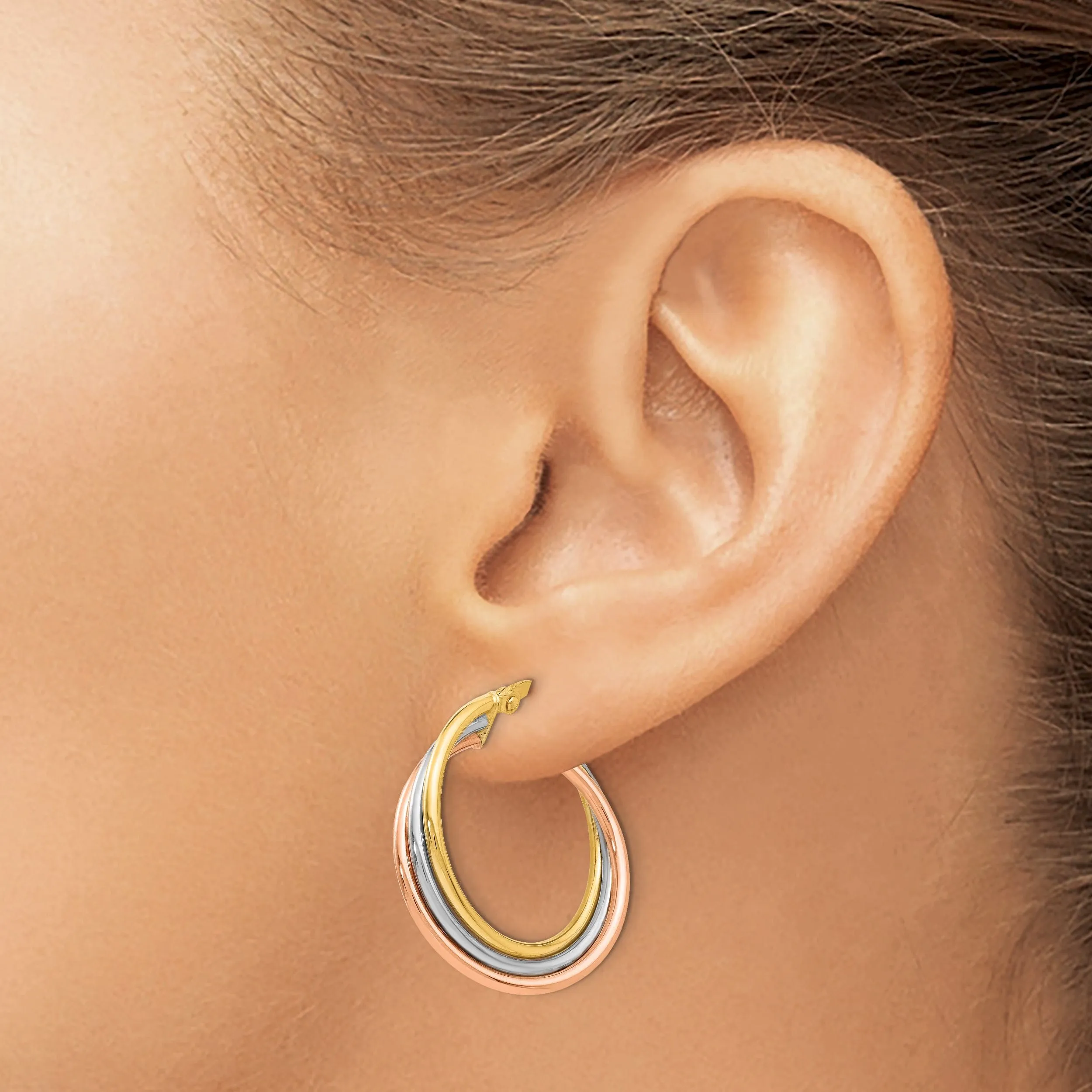 14k Tri color Twisted Hoop Earrings