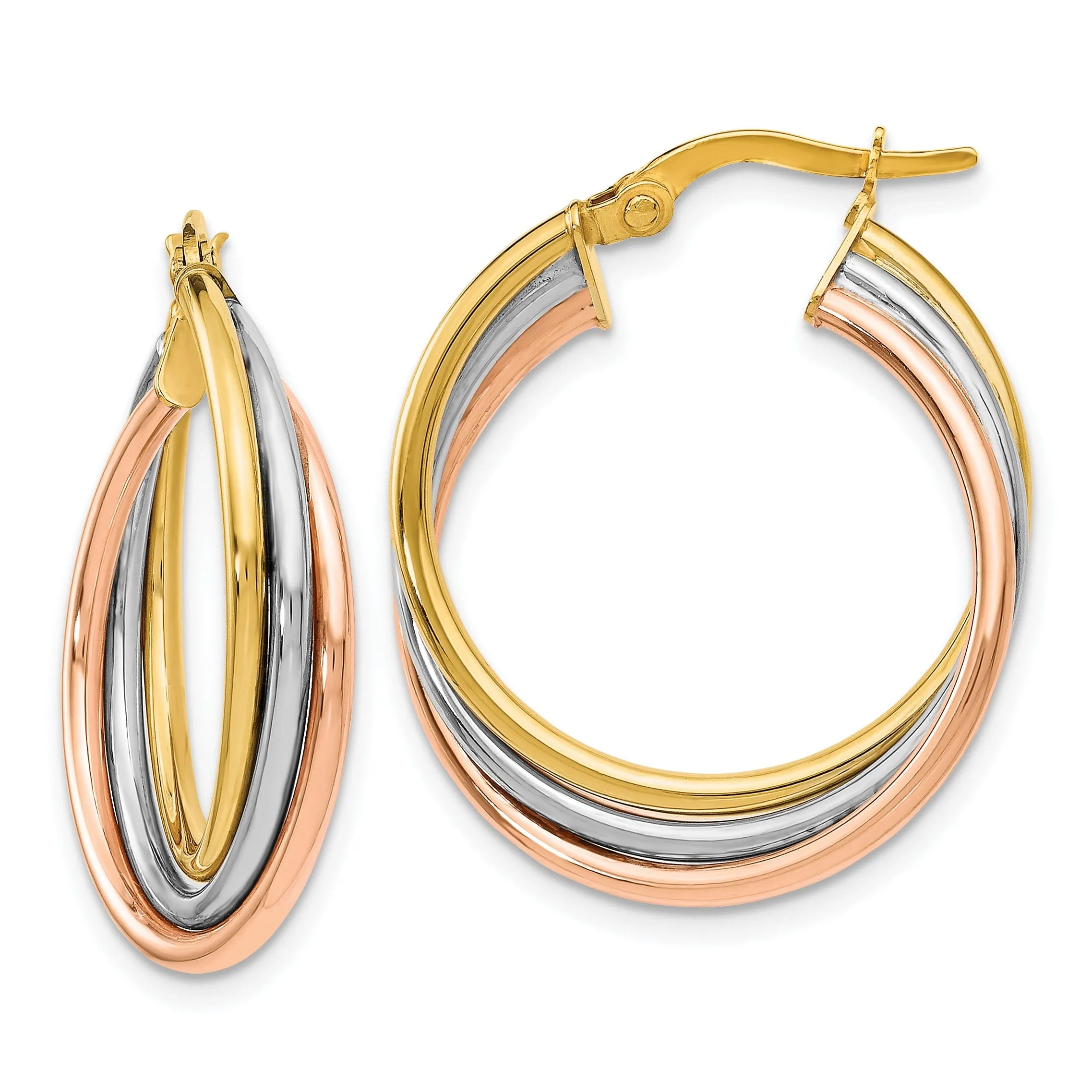 14k Tri color Twisted Hoop Earrings